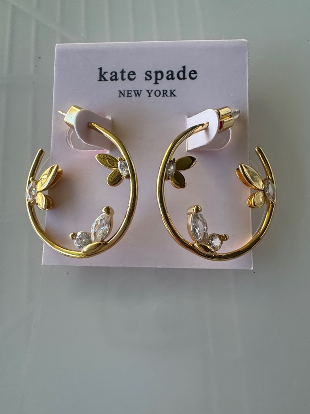 kate spade Gold Floral Crystal Hoop Earrings